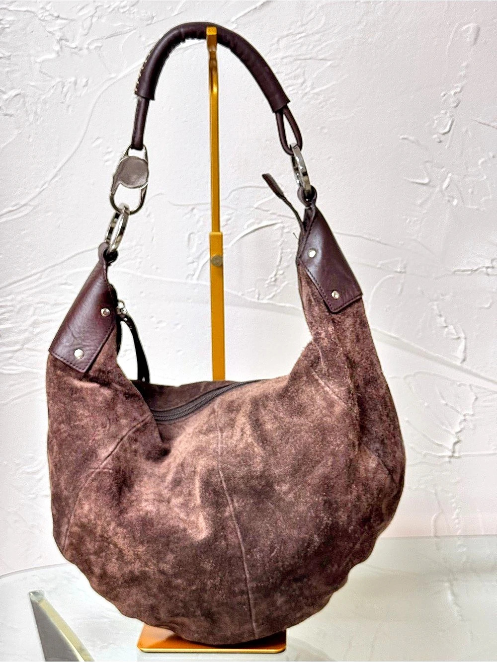 Vintage Wilsons Leather Pelle Studio Brown Suede Hobo Bag Y2K - Picture 4 of 10
